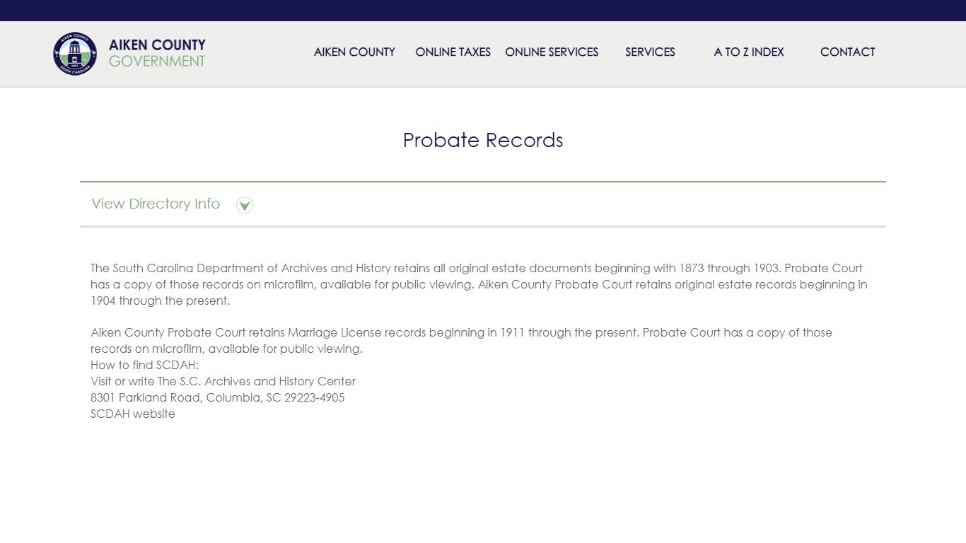 Probate Records - Aiken County Government