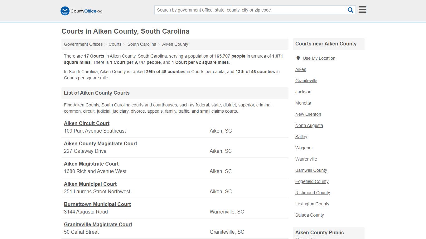 Courts - Aiken County, SC (Court Records & Calendars)