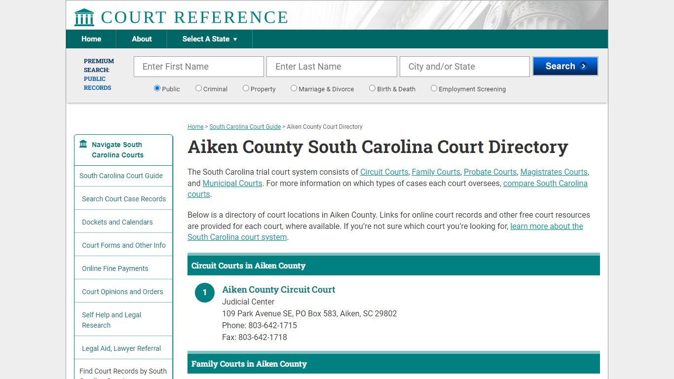 Aiken County South Carolina Court ... - Courtreference.com